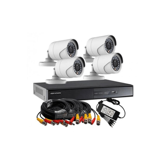 KIT 4 cámaras 4 Bullet IR IP66 1080 incluye Fuente y Cable HIKVISION