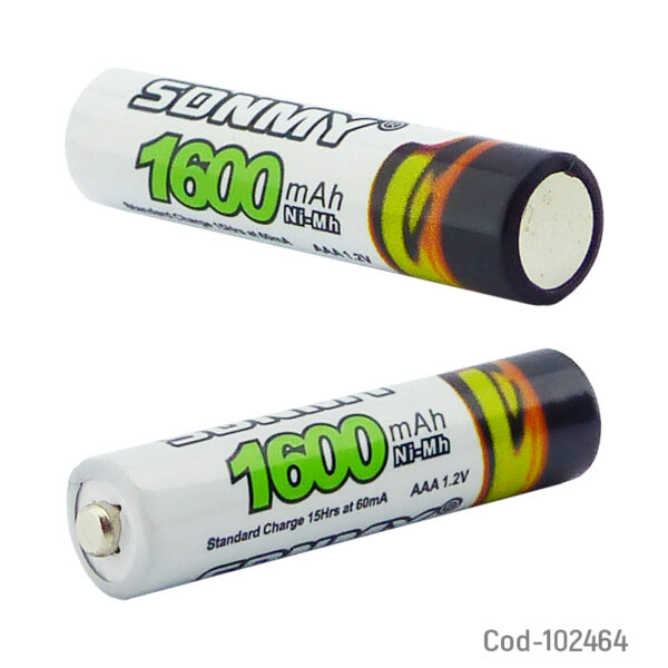 Pilas AAA Recargables, 1.2 Volt, 1.600 Mah. X 2 PCS