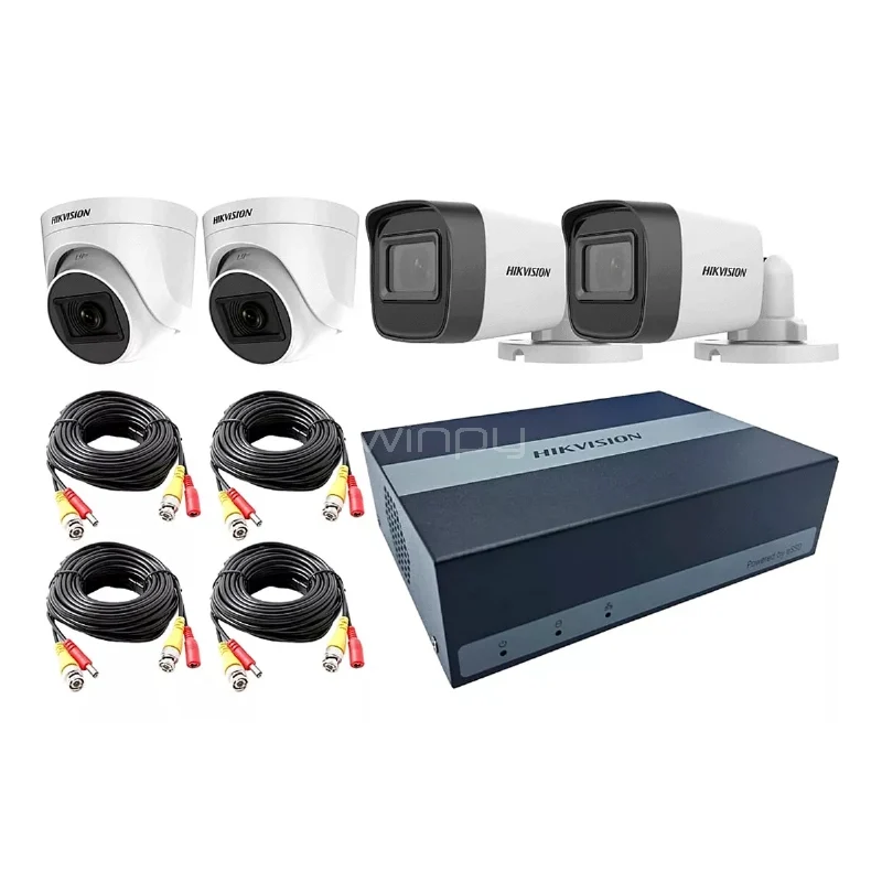 KIT 4 CAMARAS HIKVISION CON DISCO DURO BLANCO Y NEGRO